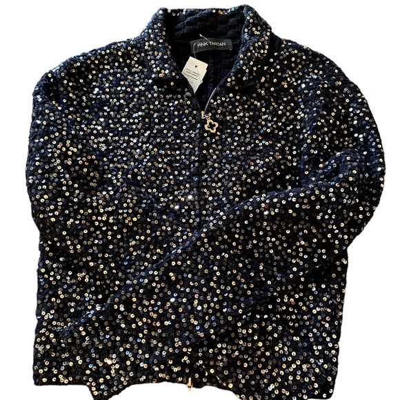 Pink Tartan navy sequin zipper cardigan NWT - Picture 4 of 8